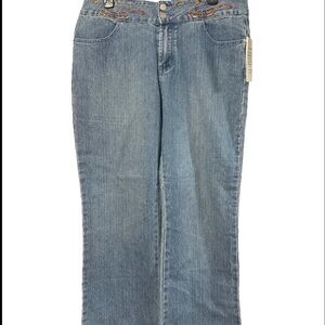 Classic Blue Denim Jeans sz 12 P embroidered waist double button